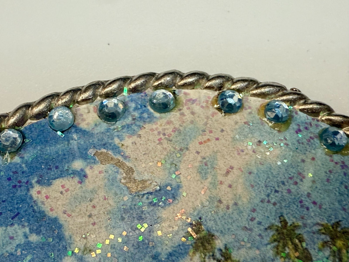Tropical Island Paradise Picture Vintage Rhinestone Border Oval Belt Buckle
