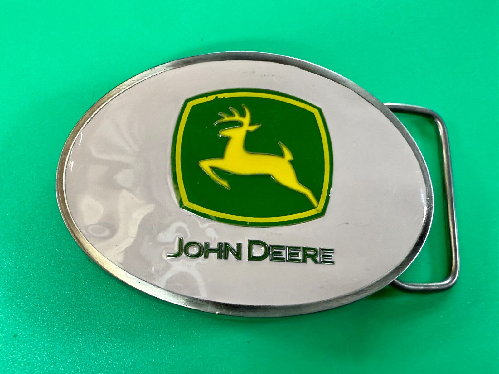 Vintage John Deere Pink Girlie Jumping Deer Logo Farm Tractors Belt Buckle