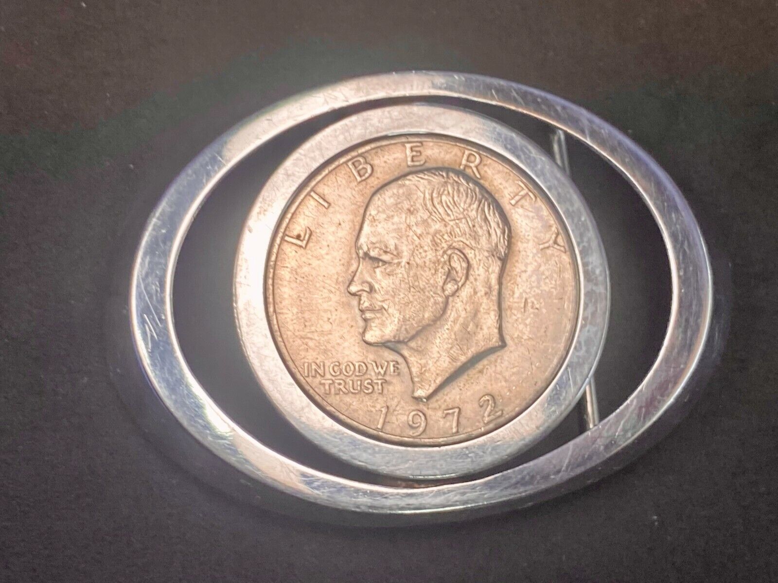 1972 Ike Eisenhower Silver Coin As Centerpiece In See Through Belt Buckle