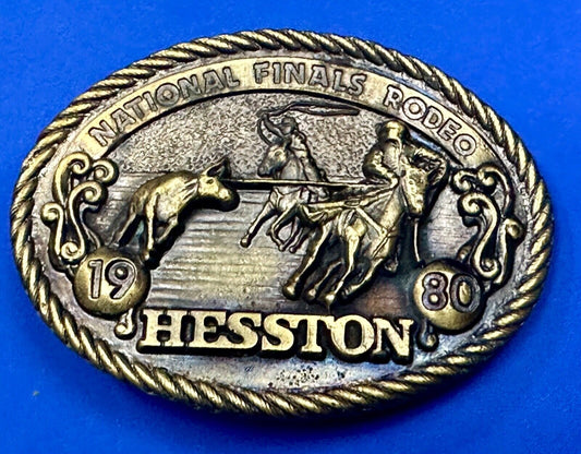 1980 National Finals Rodeo Hesston NFR Western Roping Cowboy belt buckle