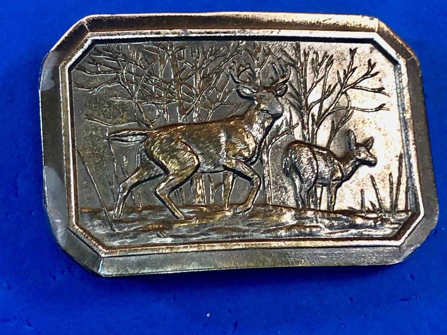 Vintage 1970s Brass Belt Buckle DEER grazing in nature Limited #520 