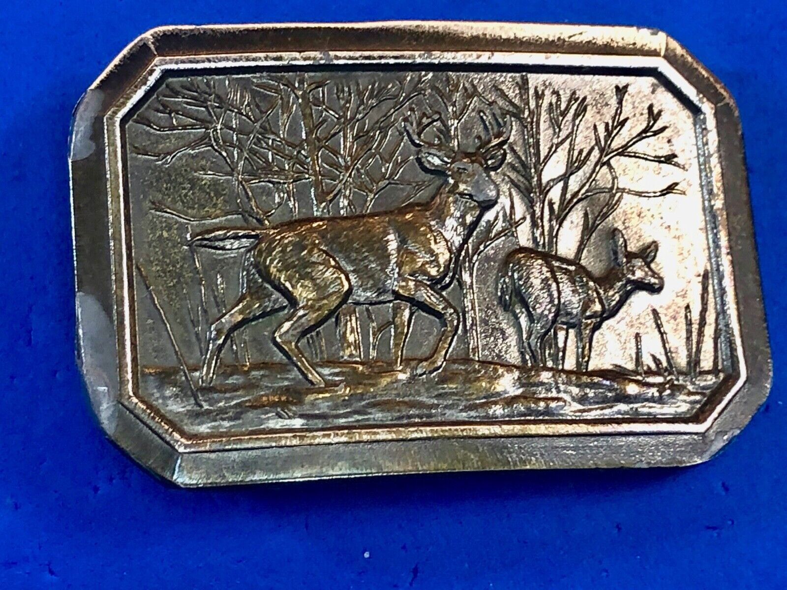 Vintage 1970s Brass Belt Buckle DEER grazing in nature Limited #520 