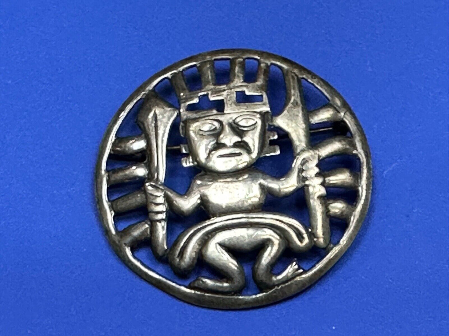 Tribal Chief Man Figure   Aztec?  unknown to me! Sterling Brooch Pin