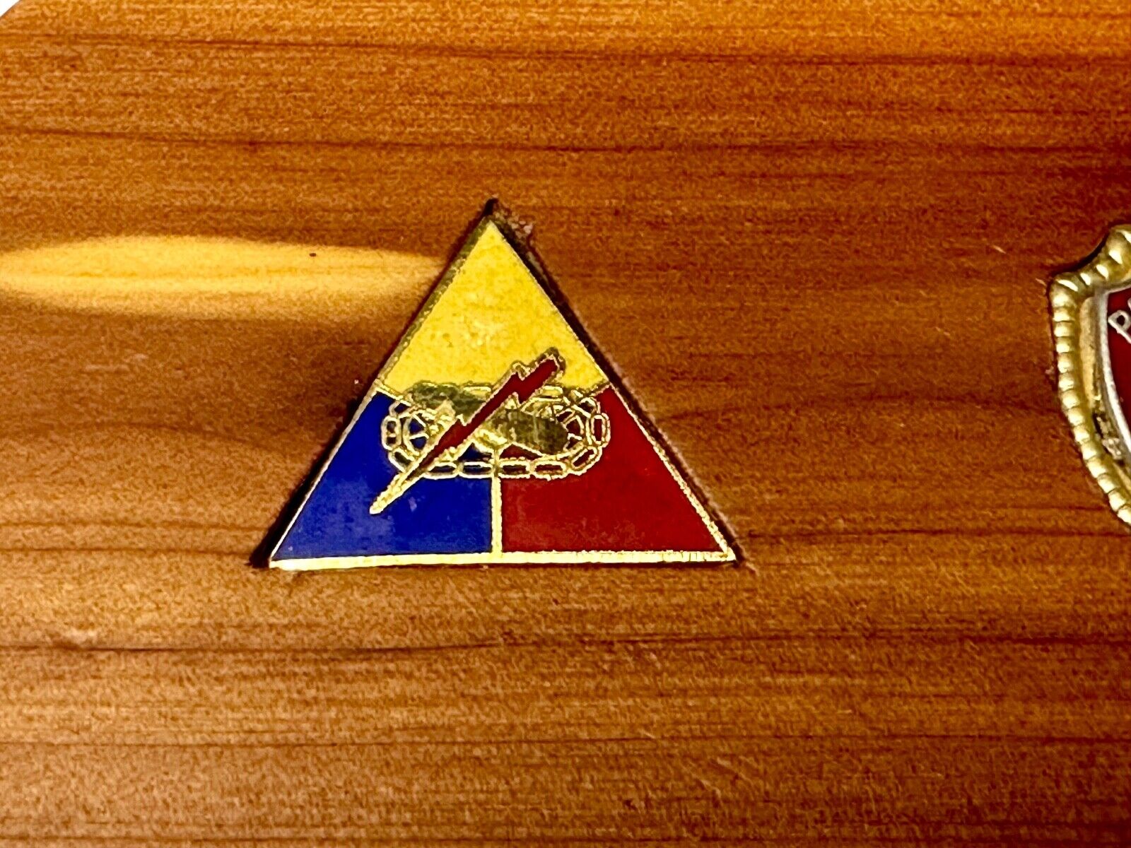 Two pins Patton Museum Fort Knox KY Artisan Inlaid project to wooden Belt Buckle