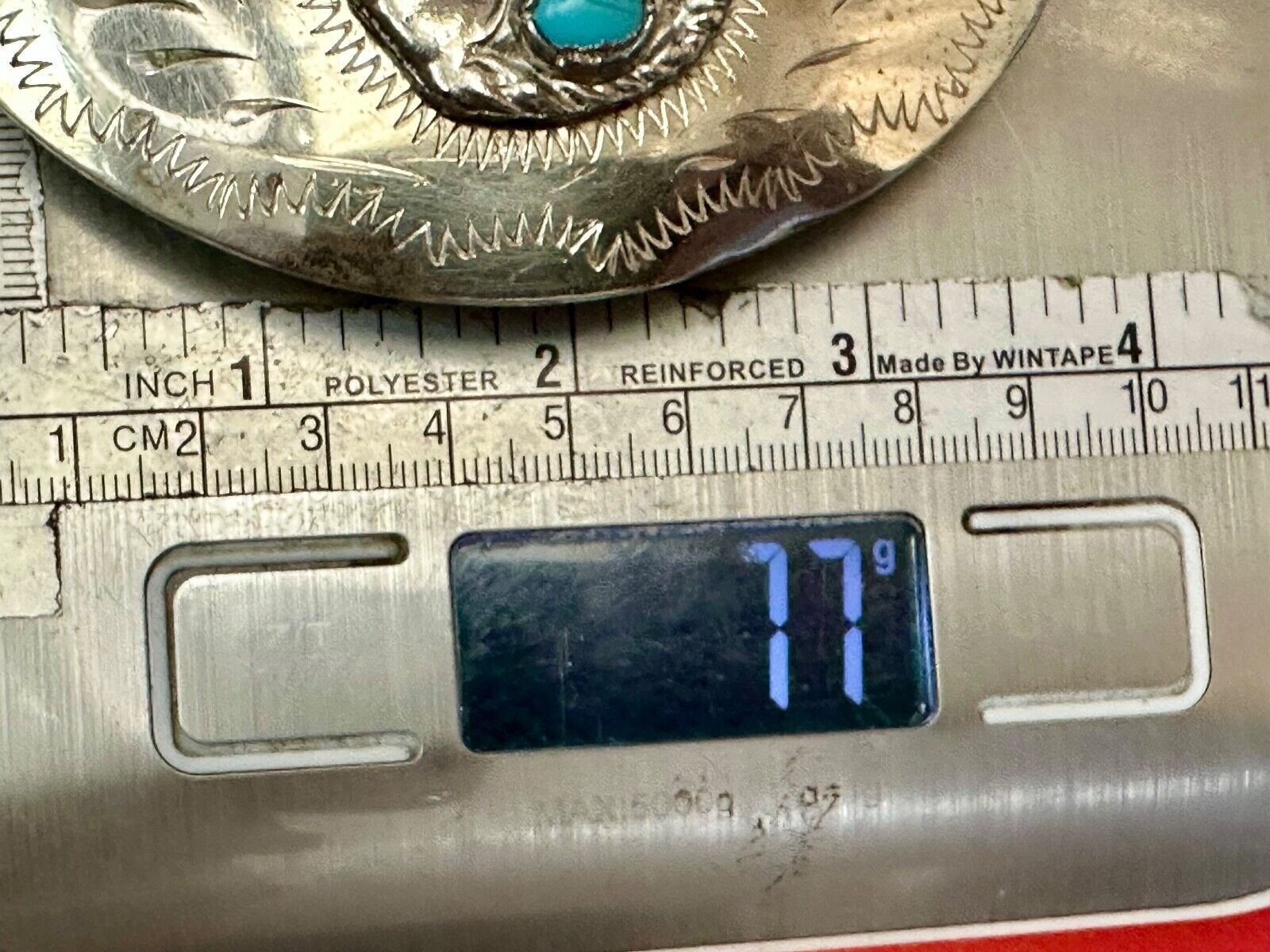Artisan Native American Indian Bust Belt Buckle  Faux Turquoise & coral accents