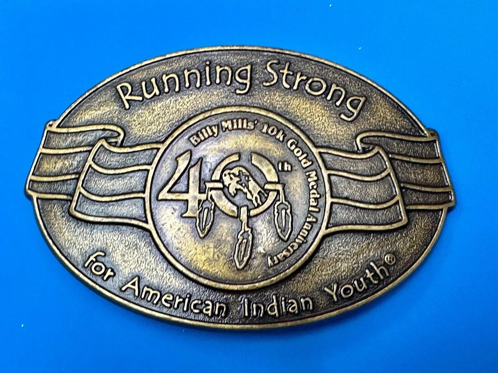 40 years! Native American Indian Youth Running Strong belt buckle