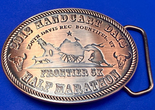 2012 Handcart Days Frontier 5K Half Marathon South Davis Utah Belt Buckle