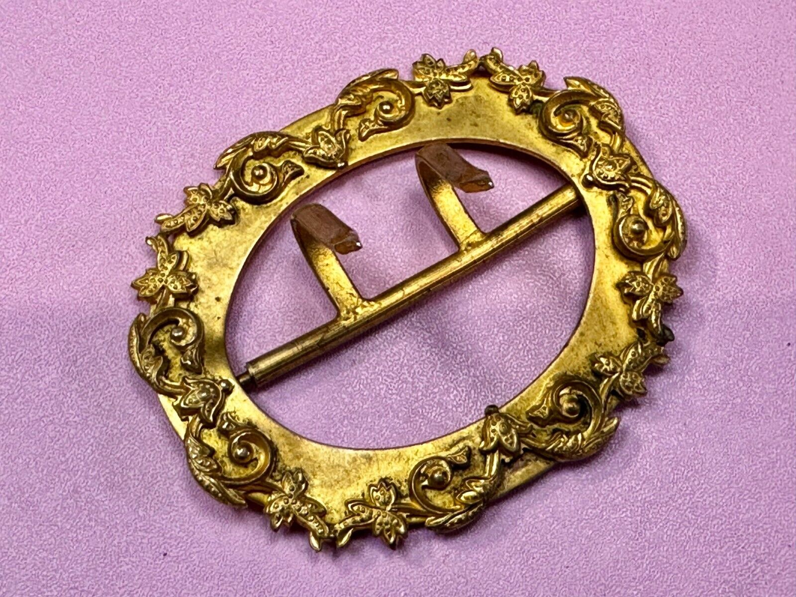 3" Wide Dual Prong Victorian Art Nouveau Gold Color Filigree Belt Buckle
