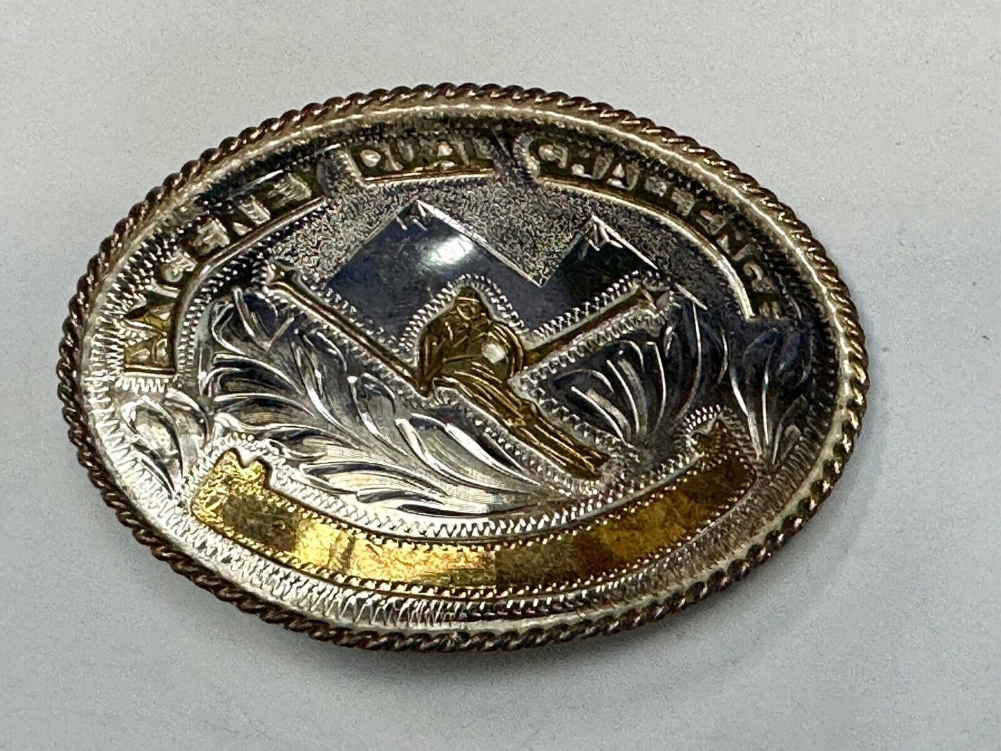 Amcemey Dual Challenge Downhill Ski Trophy Award Vintage Western Belt Buckle