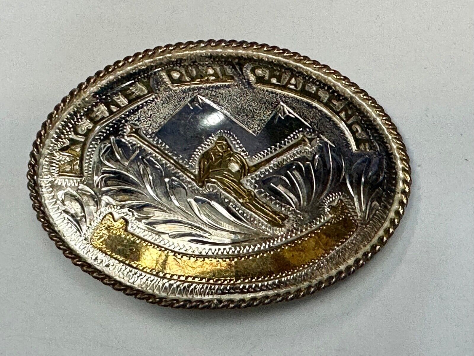 Amcemey Dual Challenge Downhill Ski Trophy Award Vintage Western Belt Buckle