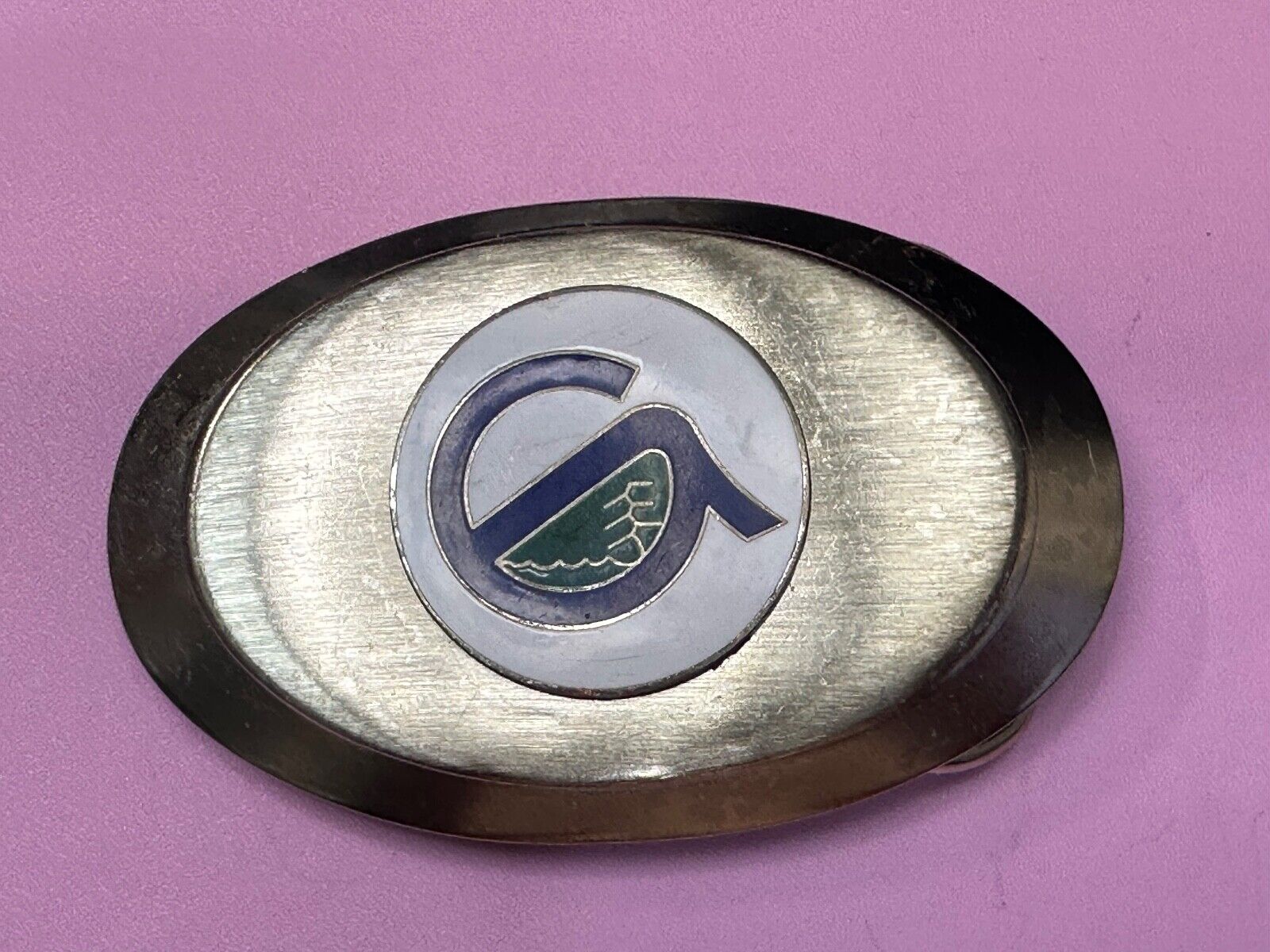 Unknown to me!  Company Sign Logo Vintage Oval Silver Tone Belt Buckle