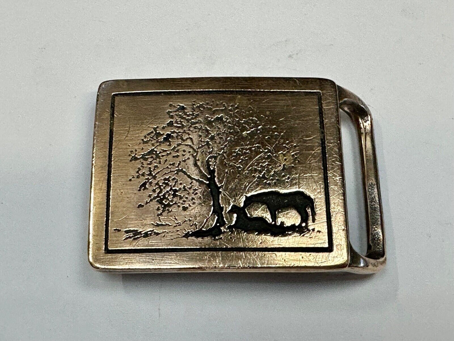 TWO HORSES TECH-ETHER GUILD Vintage art Horse lovers belt buckle
