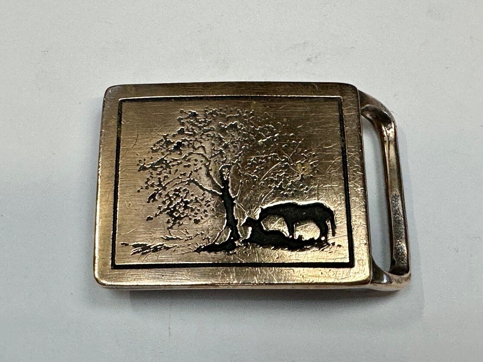 TWO HORSES TECH-ETHER GUILD Vintage art Horse lovers belt buckle