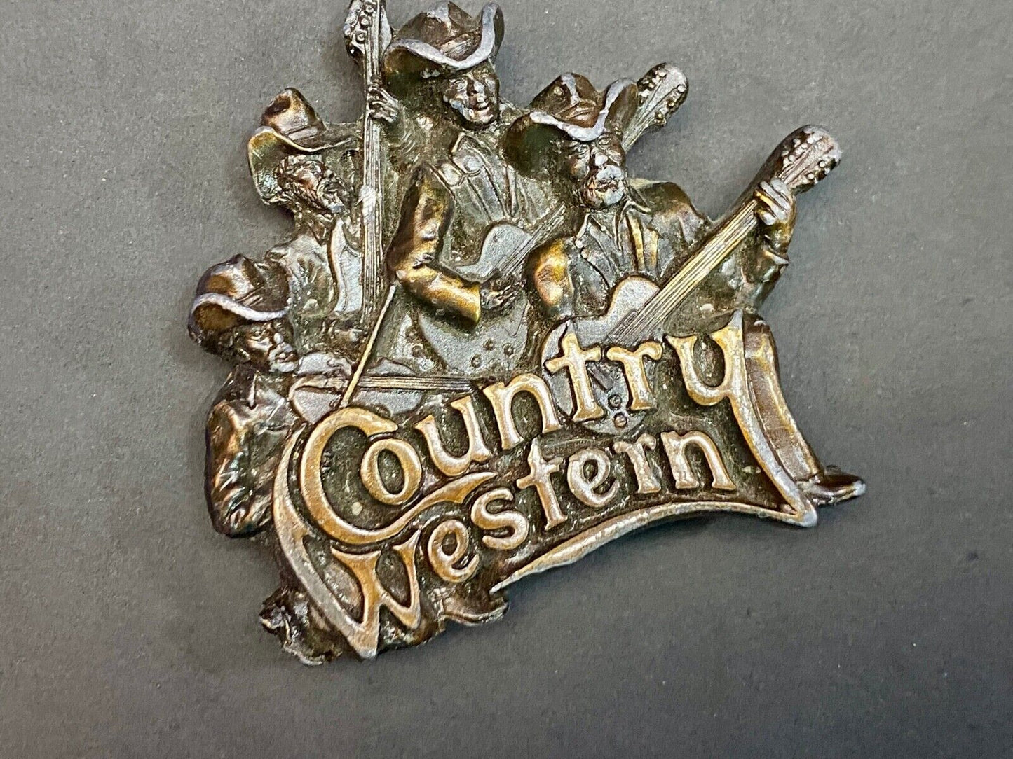 Vintage 1981 Country Western Music Pickers Bluegrass Musicians Belt Buckle 