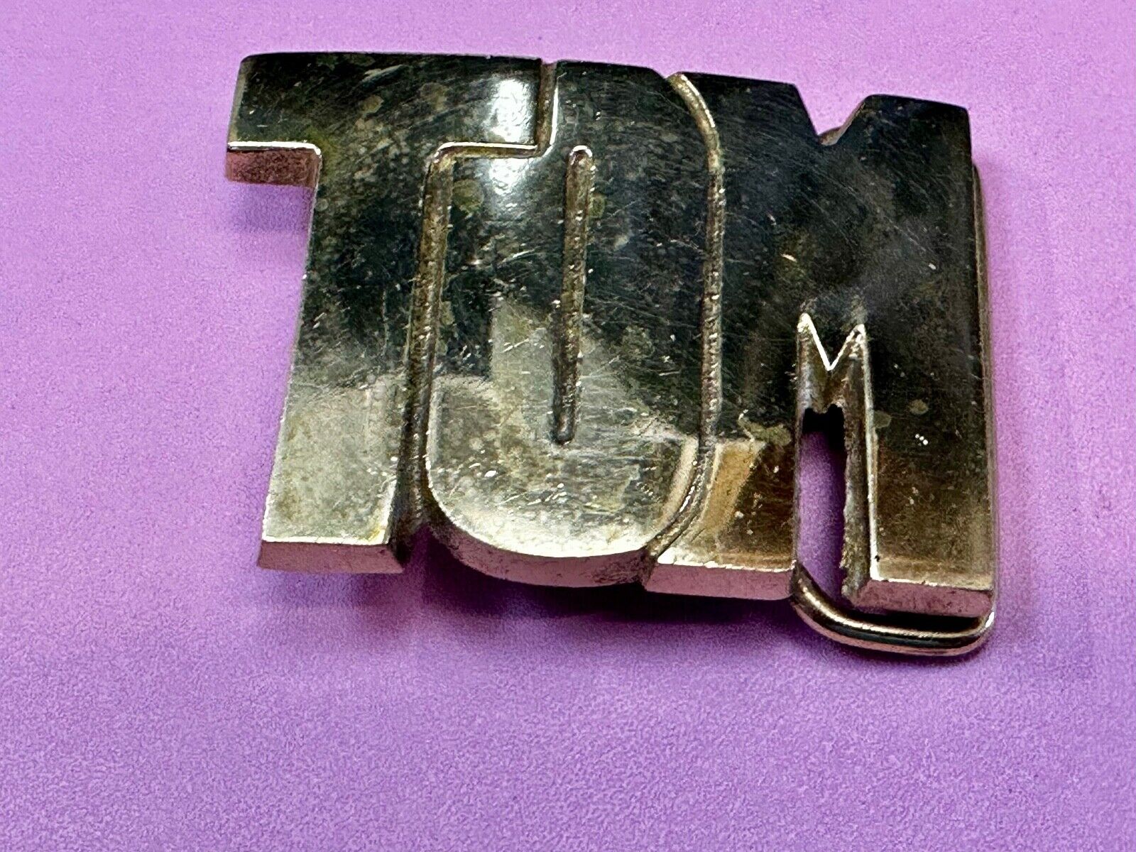 TOM - Custom Name cutout block letters Vintage Solid Brass Belt Buckle