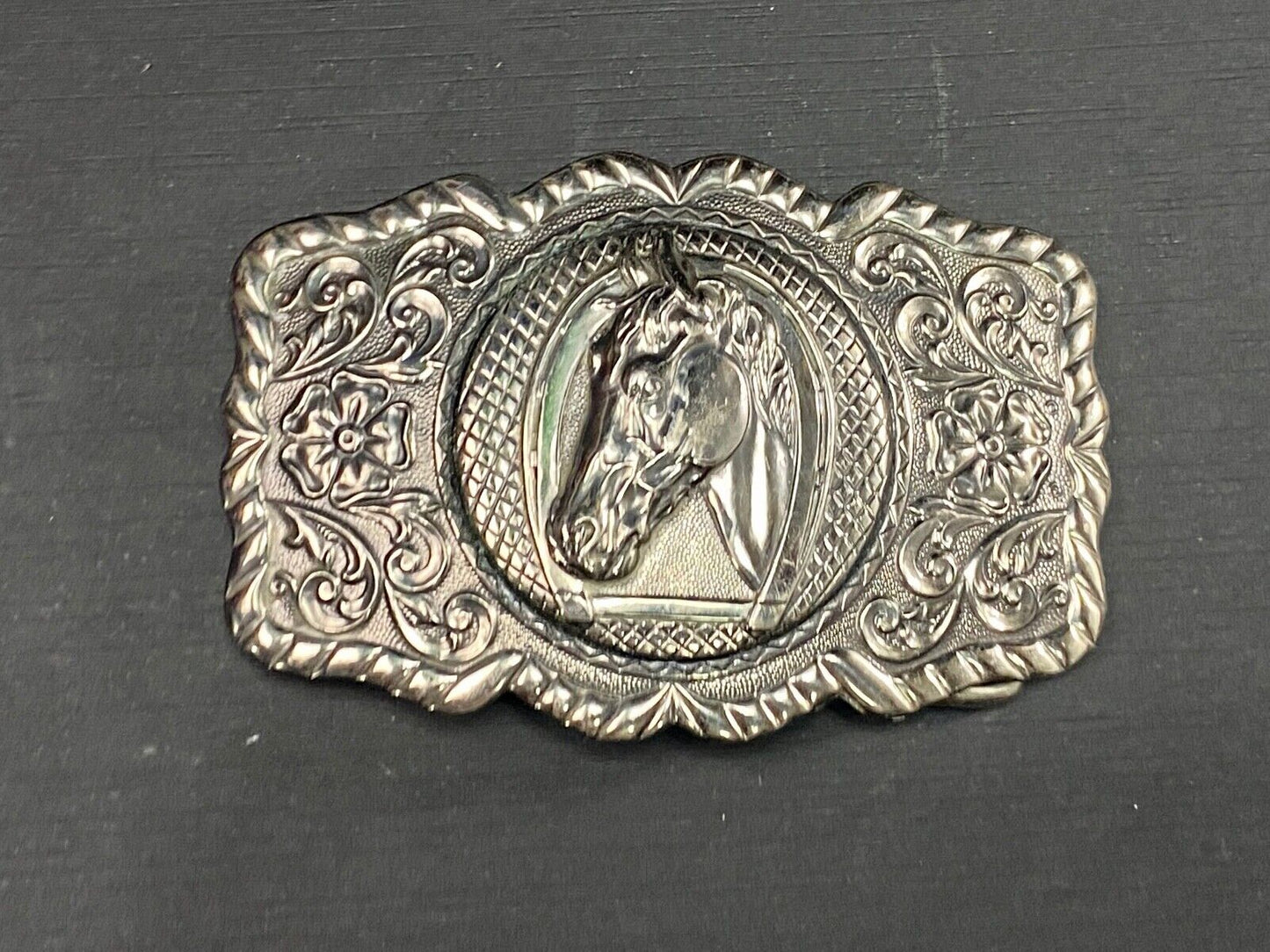 Vintage Horse Head - Horseshoe Nickel Silver Belt Buckle By Bell Trading Co
