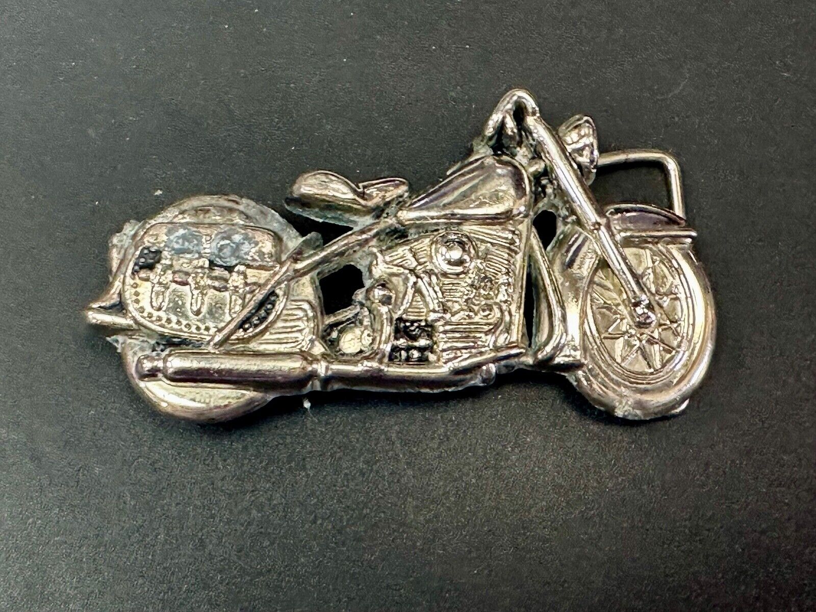4" wide Figural Motorcycle W/ Saddle bag Silver color bikers belt buckle