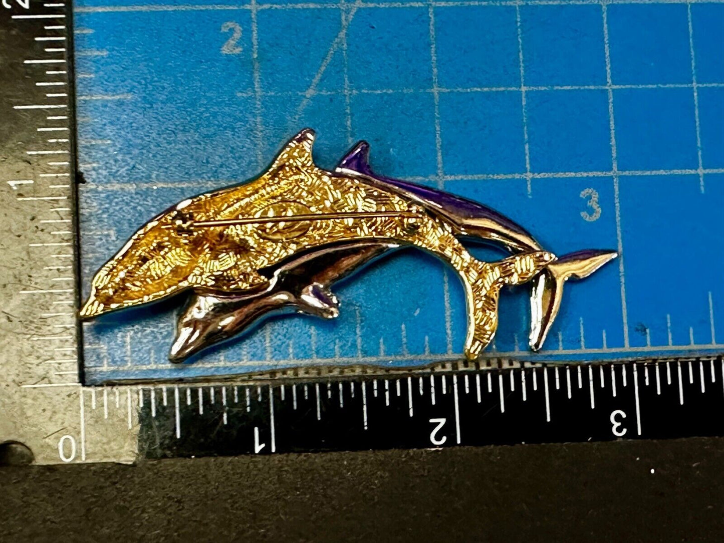 Two Dolphin's Figural Silver & Gold Tone Vintage Brooch Pin by Liz Claiborne
