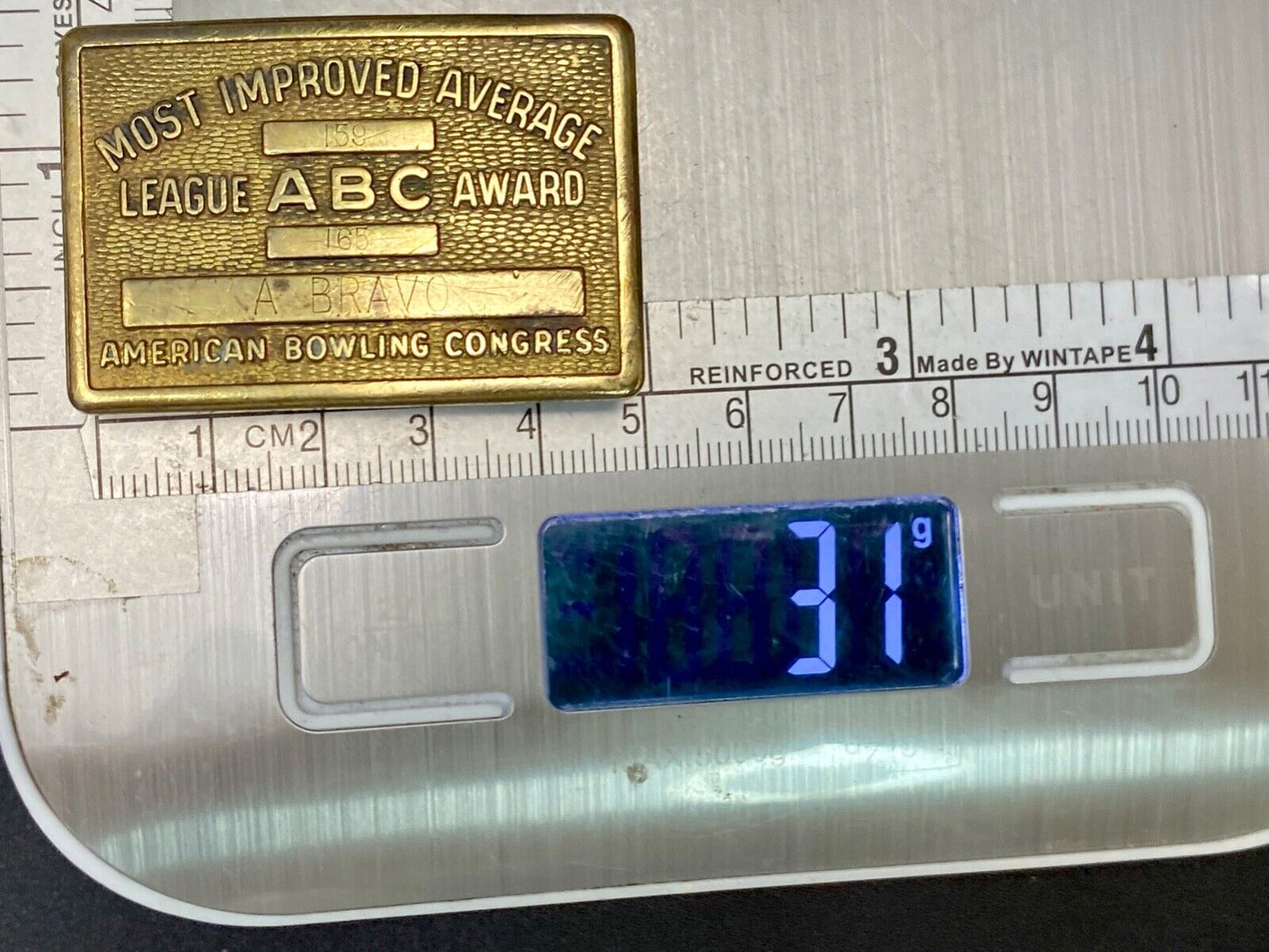 ABC Bowling Bowler's BLANK Most improved average award Vintage belt buckle