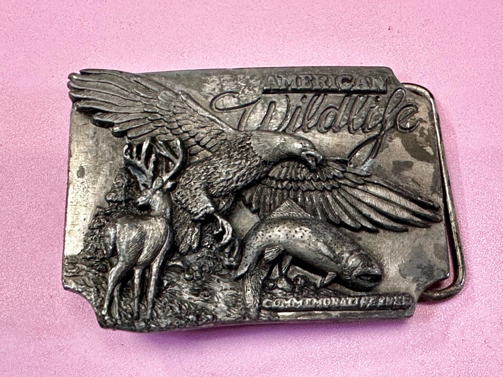 Americas Great Wildlife Deer Eagle VTG 1989 Commemorative Siskiyou Belt Buckle