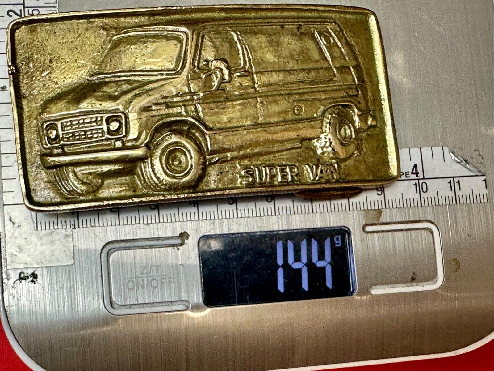 70s Super Van Solid Brass Belt Buckle Chevy Ford Hippy Style and Retro