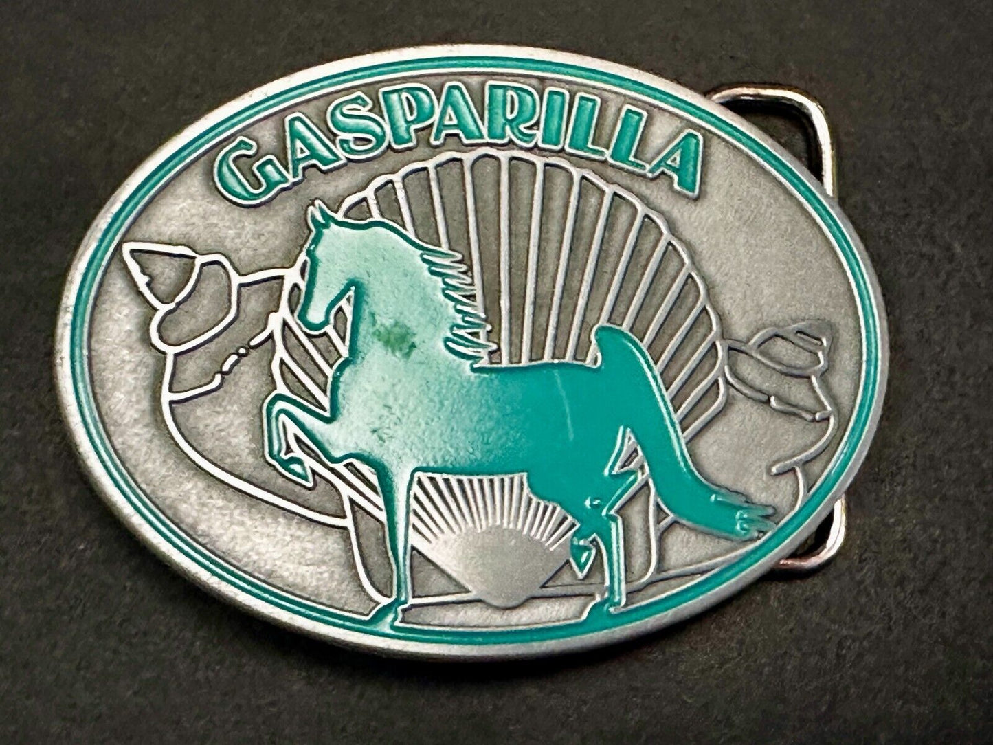 Gasparilla Horse Stallion W/ Sea Shells Green Enameled Accents Belt Buckle