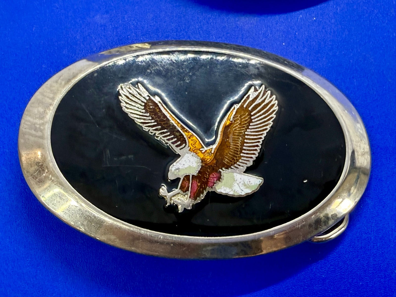 American Bald Eagle Flying Hunting Claws Black Enameled Western Oval Belt Buckle