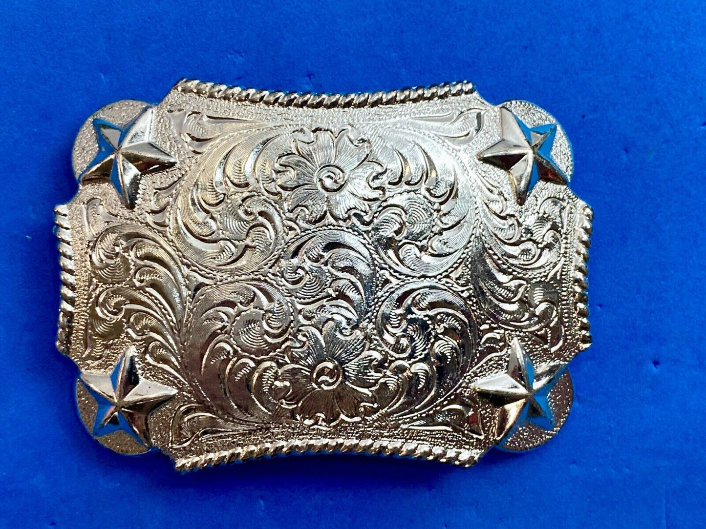 Vantage Taiwan made western rectangular belt buckle with flower star swirl
