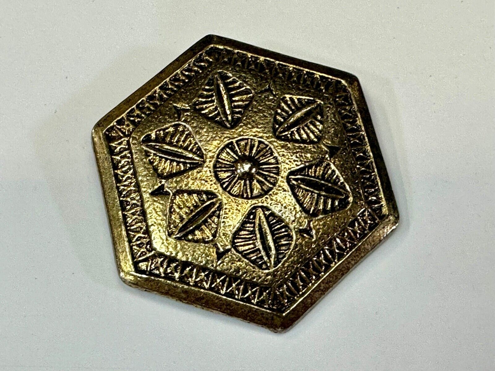 vintage Hexagon shaped gold tone belt buckle scarf slide