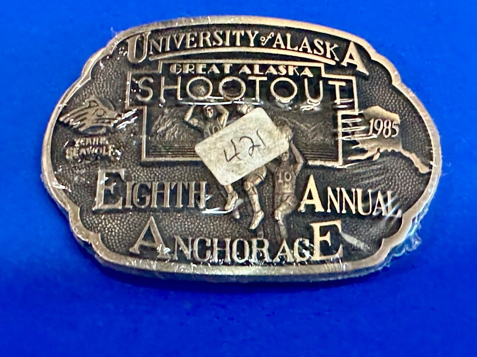 University of Alaska Anchorage 8th annual Great Shootout NOS brass belt buckle