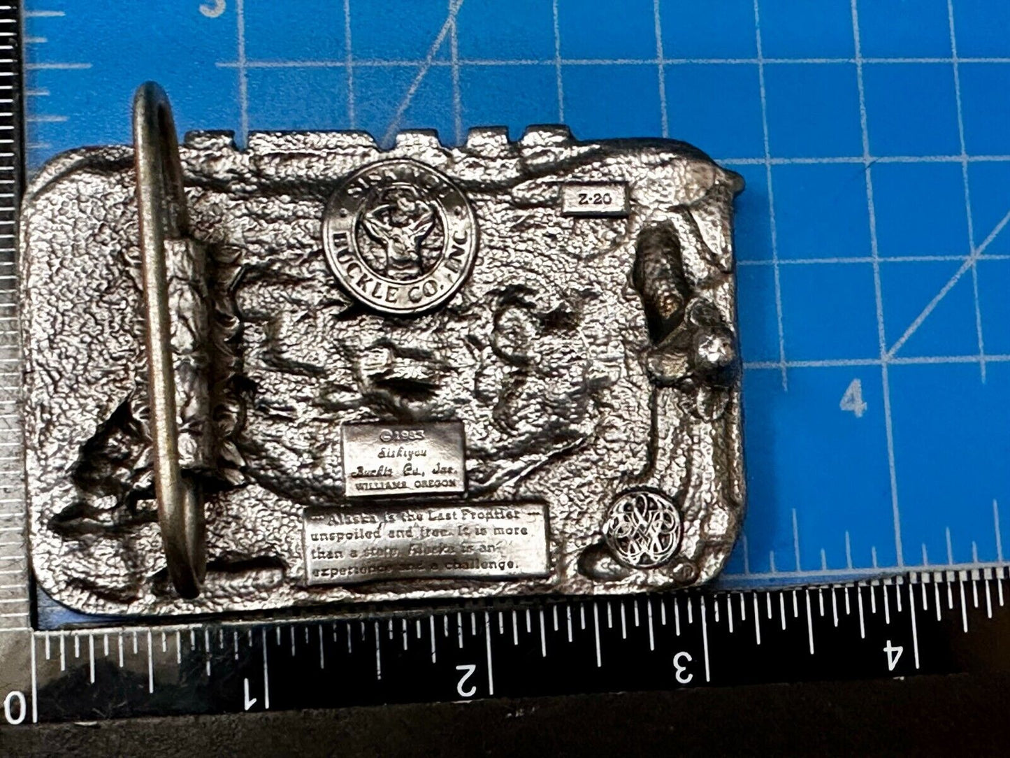 Alaska The Great Land -  Last Frontier State 1980's Siskiyou Pewter Belt Buckle