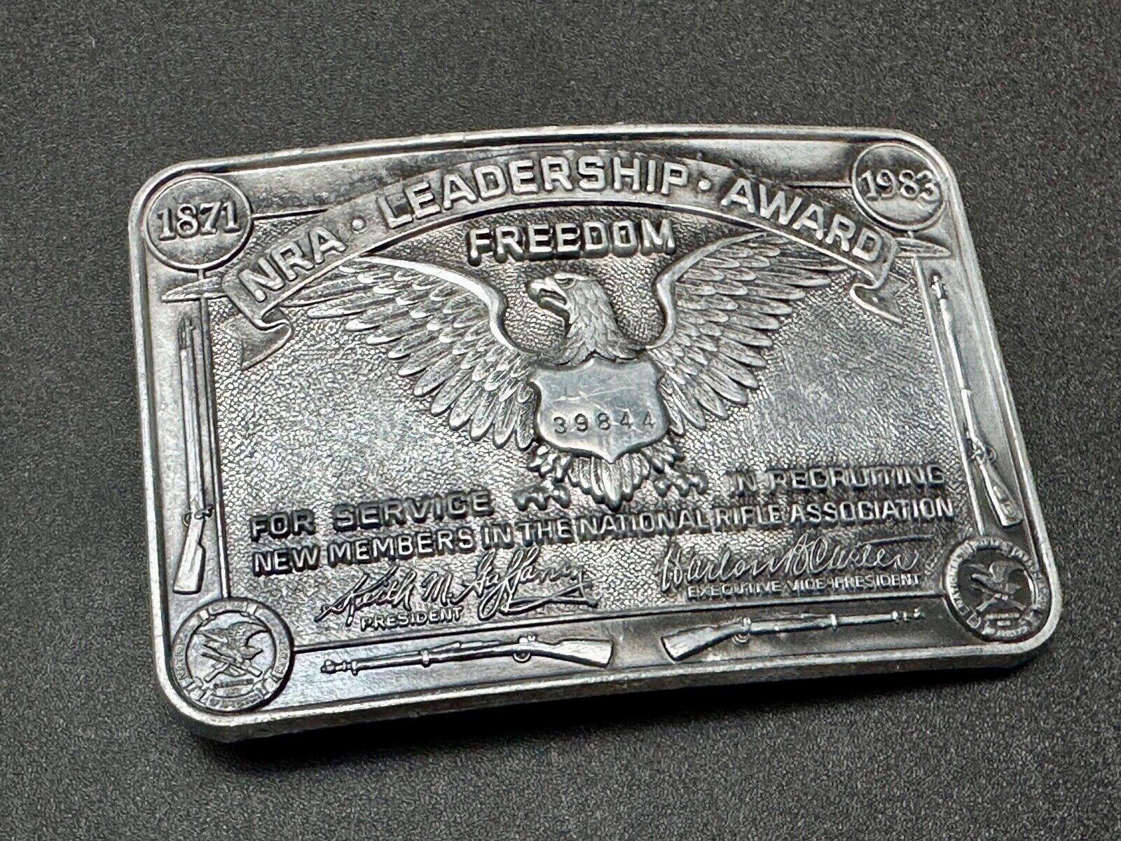 1871-1983 NRA Leadership Award Freedom Numbered Engraved Belt Buckle