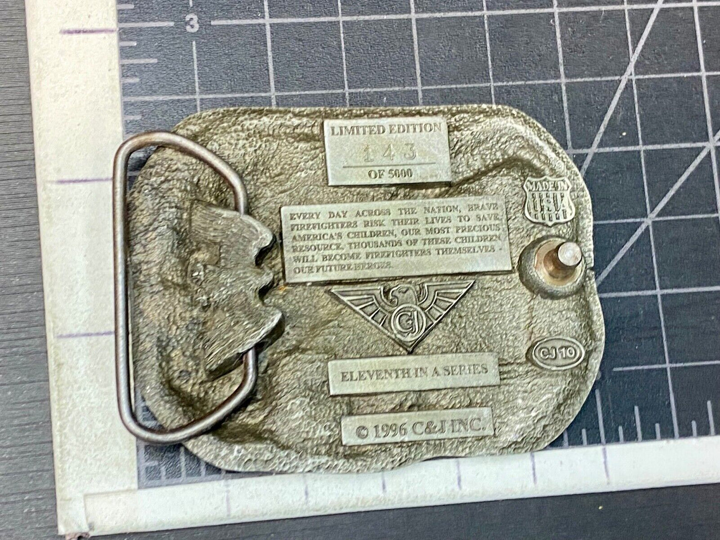 vintage Fire Fighter's Belt Buckle - 1996 Laying It On The Line  Limited Edition