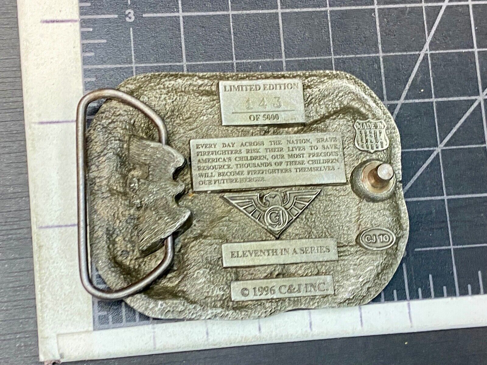 vintage Fire Fighter's Belt Buckle - 1996 Laying It On The Line  Limited Edition