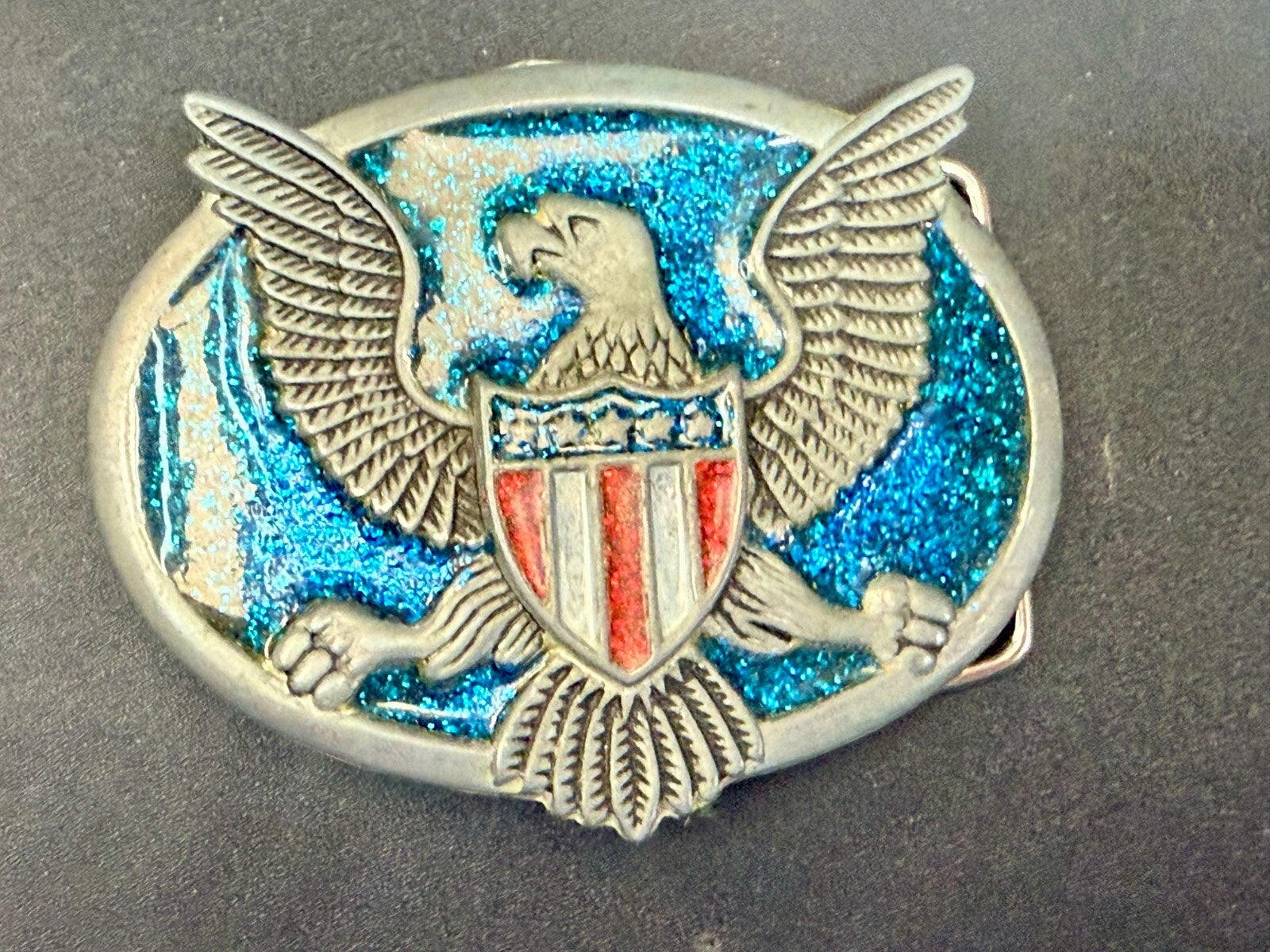 American Eagle E Pluribus Unum Patriotic Seal Military Retro Colors Belt Buckle