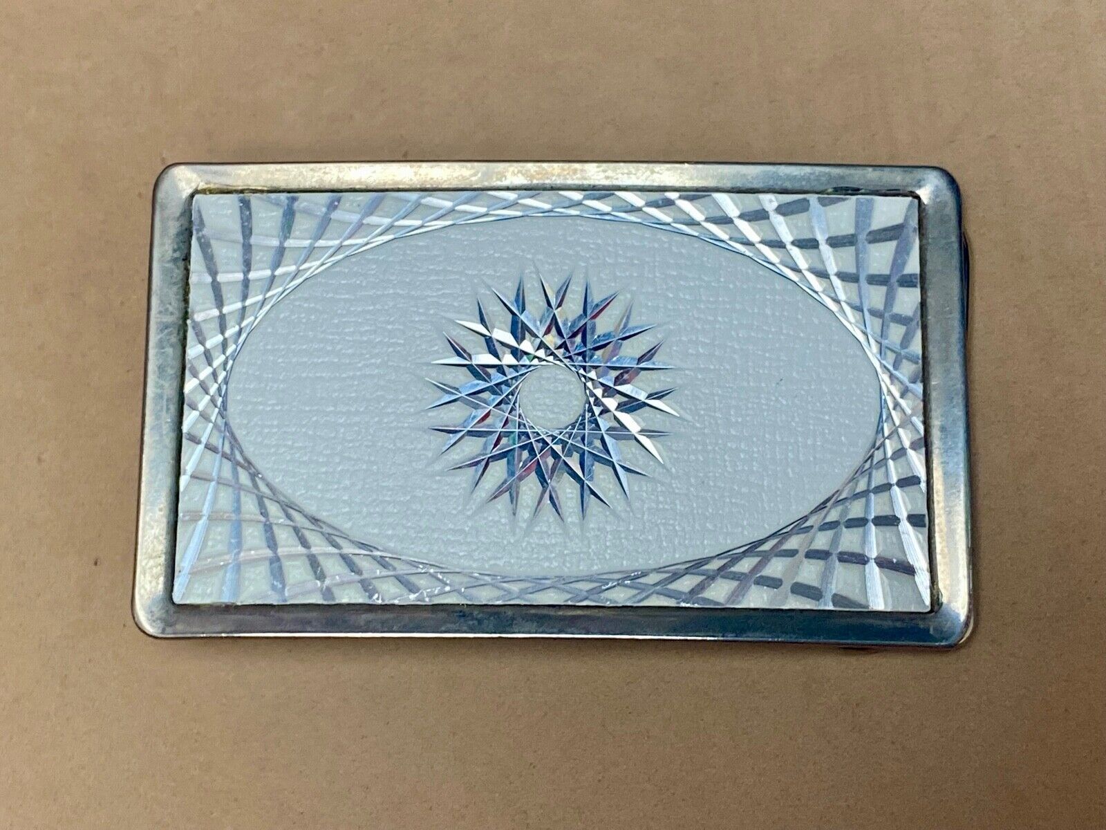 Vintage Etched Star Swirl Burst Pattern Western White & Silver Belt Buckle 