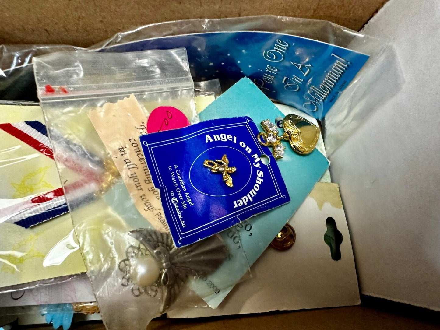 Around 40 Angle NOS Religious Brooches Pins Resale Bulk Lot Junk Drawer Grab Bag