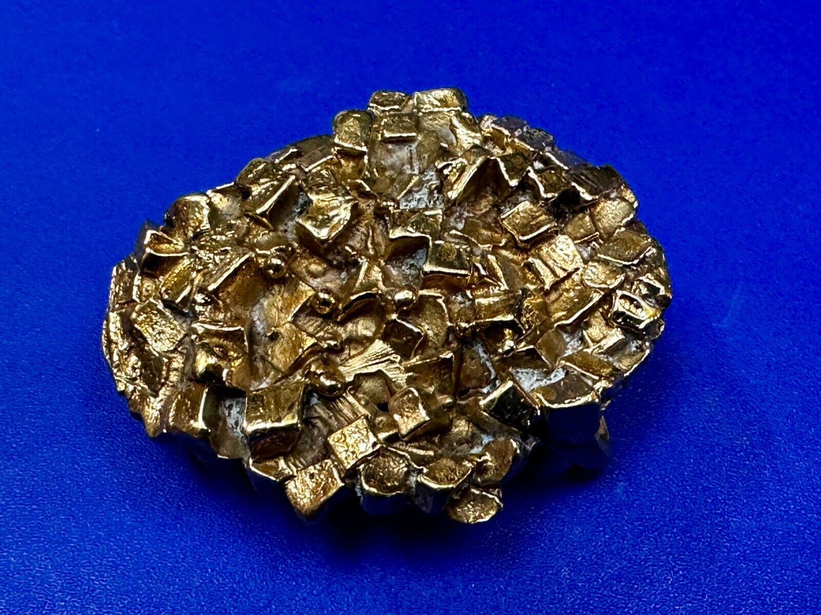 Unique Chunky Nugget Textured Brutalist Gold Tone Hippy Signed Belt Buckle
