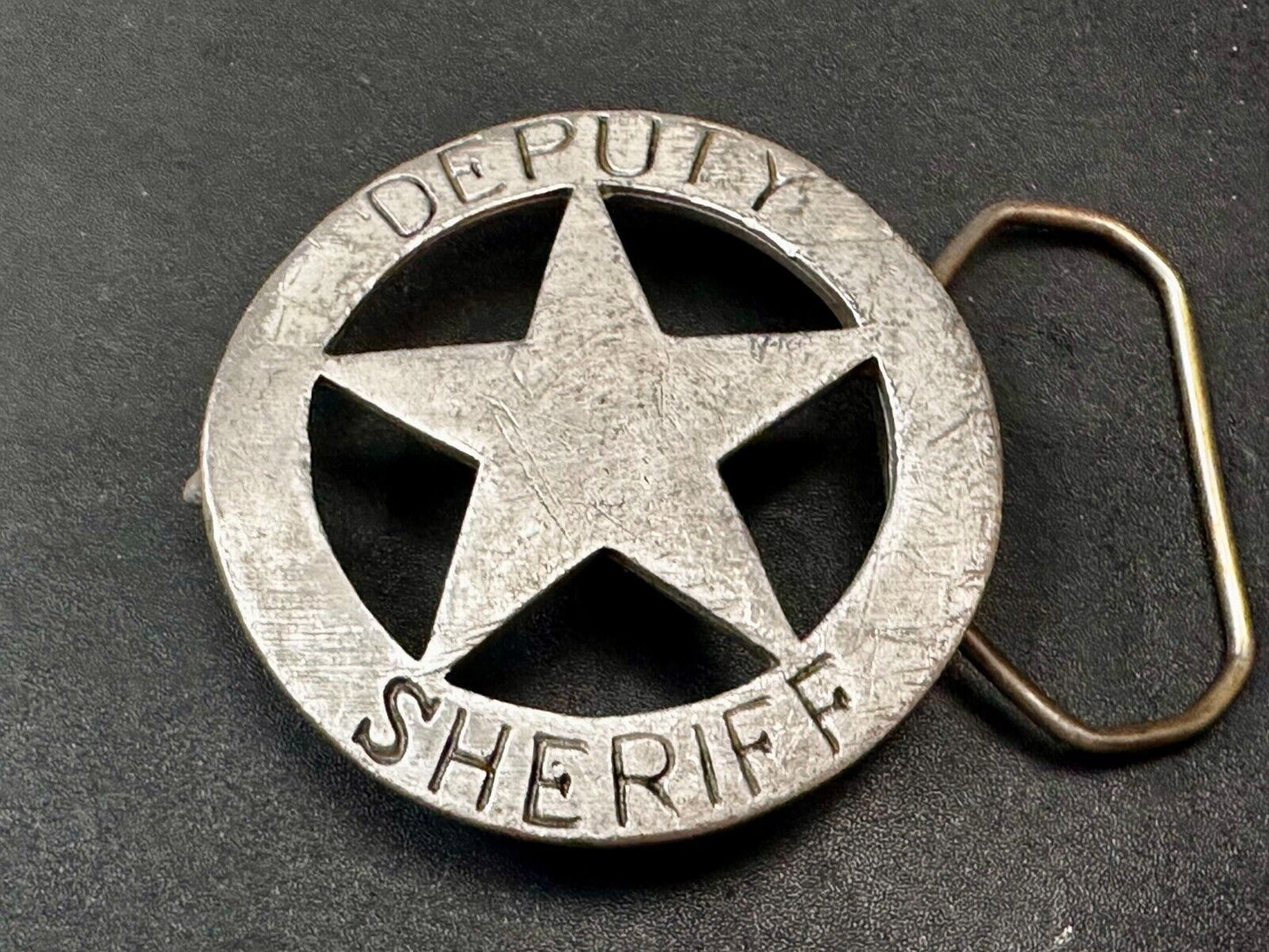 Vintage Deputy Sheriff Badge Cut Out Figural silver tone Belt Buckle