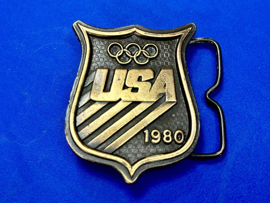 1980 USA Olympic Committee Bergamot Brass Works Vintage Belt Buckle Paul Rollins