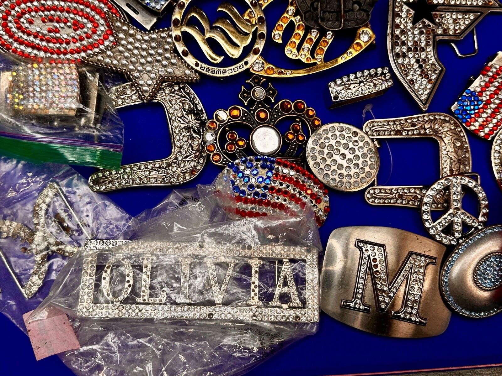 34 Bulk Lot Junk Drawer Grab Bag  to REPAIR Belt Buckle - Missing Rhinestone's