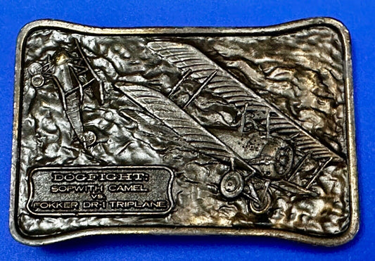 Airplane Dogfight - Sopwith Camel vs. Fokker DR-1 Triplane Vintage Belt Buckle