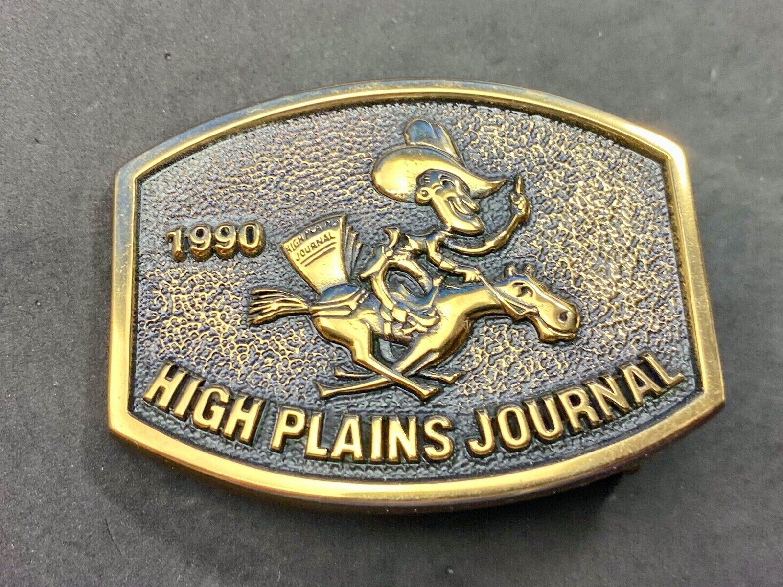 Vintage 1990 High Plains Journal Belt Buckle Cowboy Horse Newspaper by BTS 