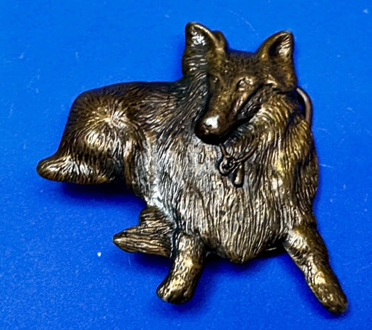 Adorable Collie Dog Breed Lassie Sitting Breeder Owner Vtg. CutoutBelt Buckle