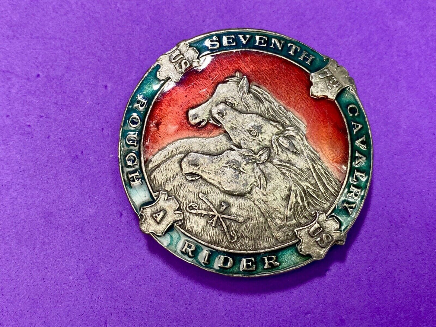 Us Army 7Th Cavalry Rough Riders Rare Colorful Belt Buckle By Bergamot