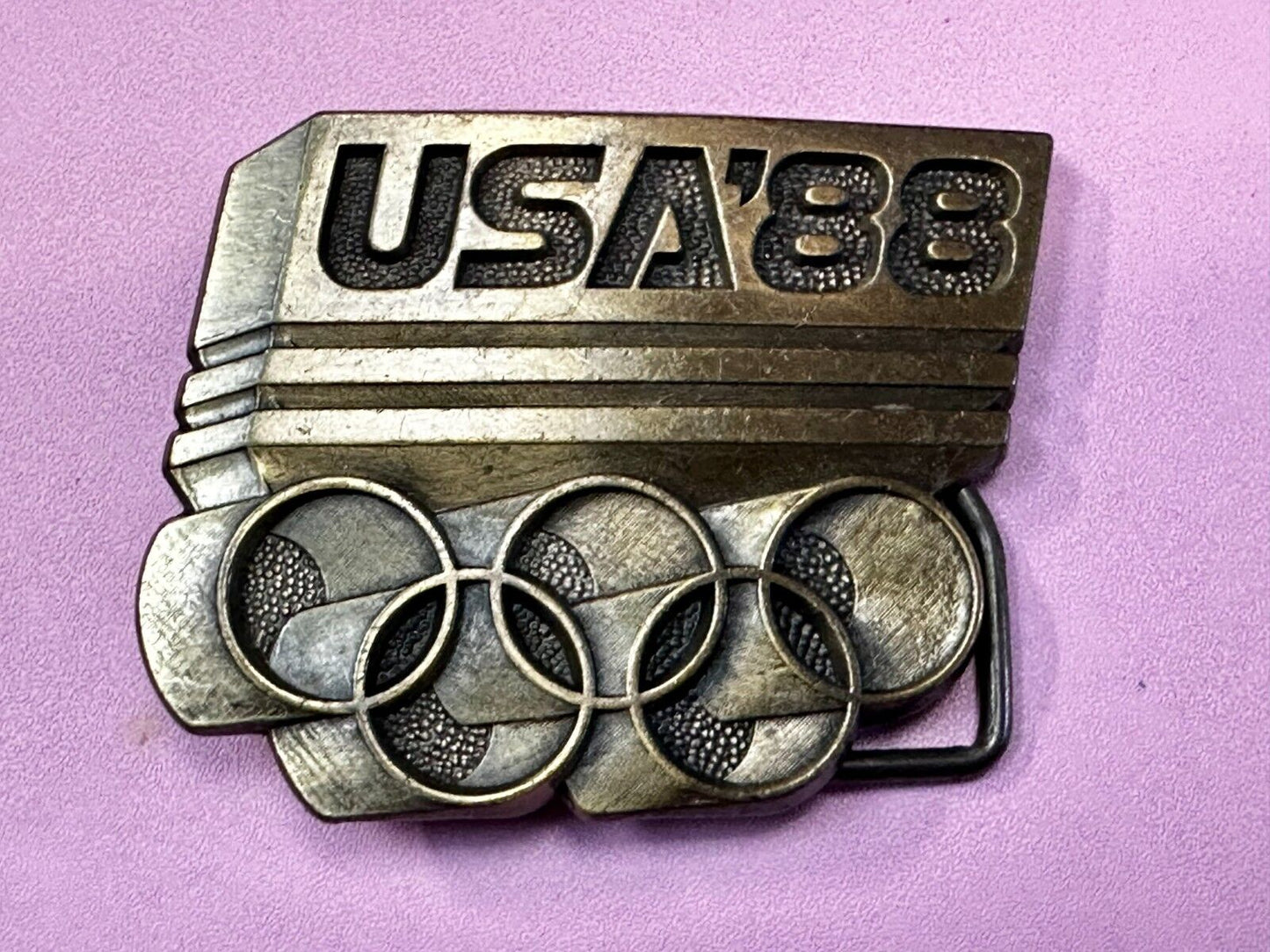 USA 1988 Olympic Games 5 Ring Emblem Commemorative Vintage Belt Buckle
