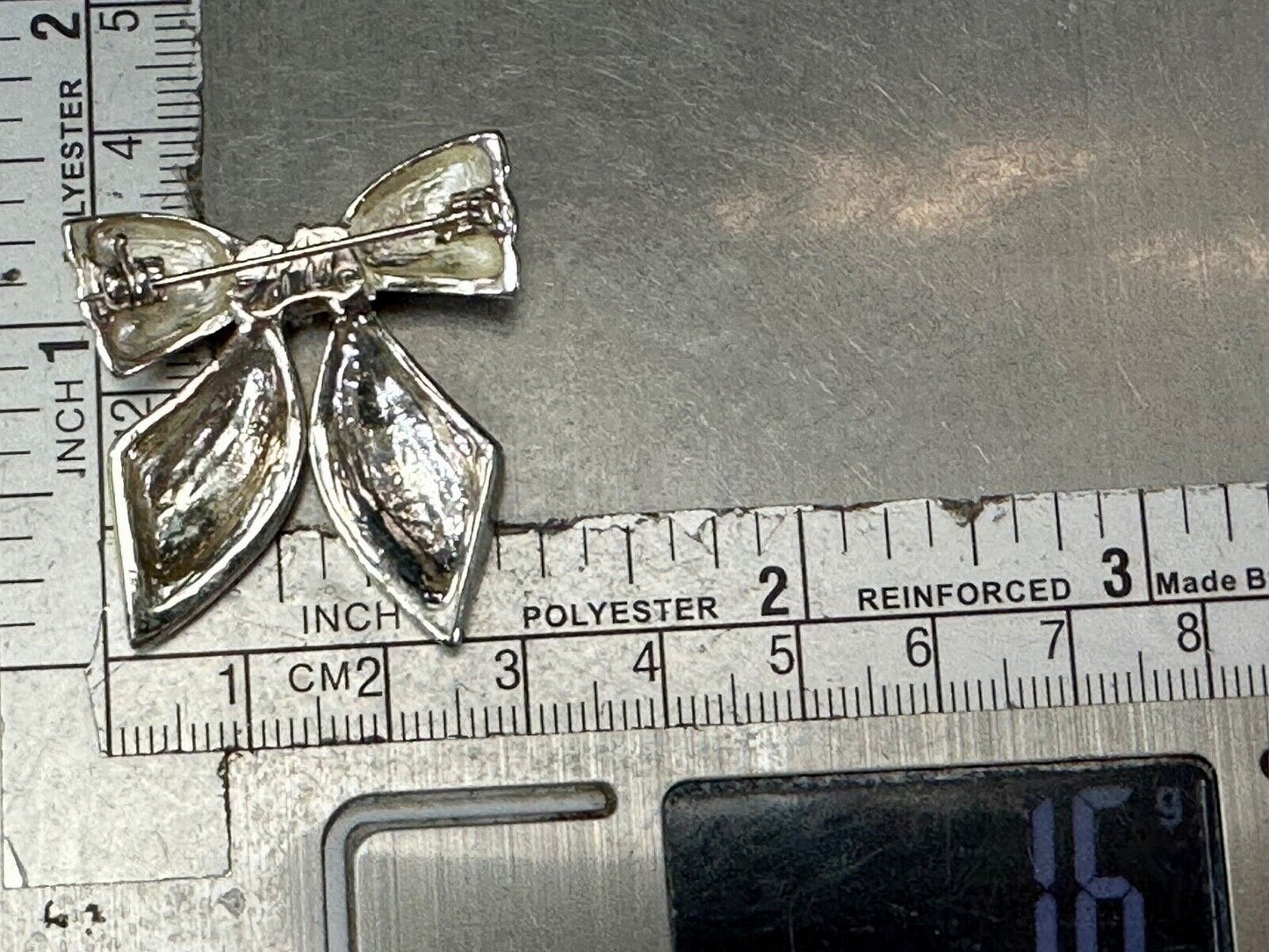AAI Signed Vintage Brooch Pin 1.5” Bow Crystal Rhinestones Silver Tone