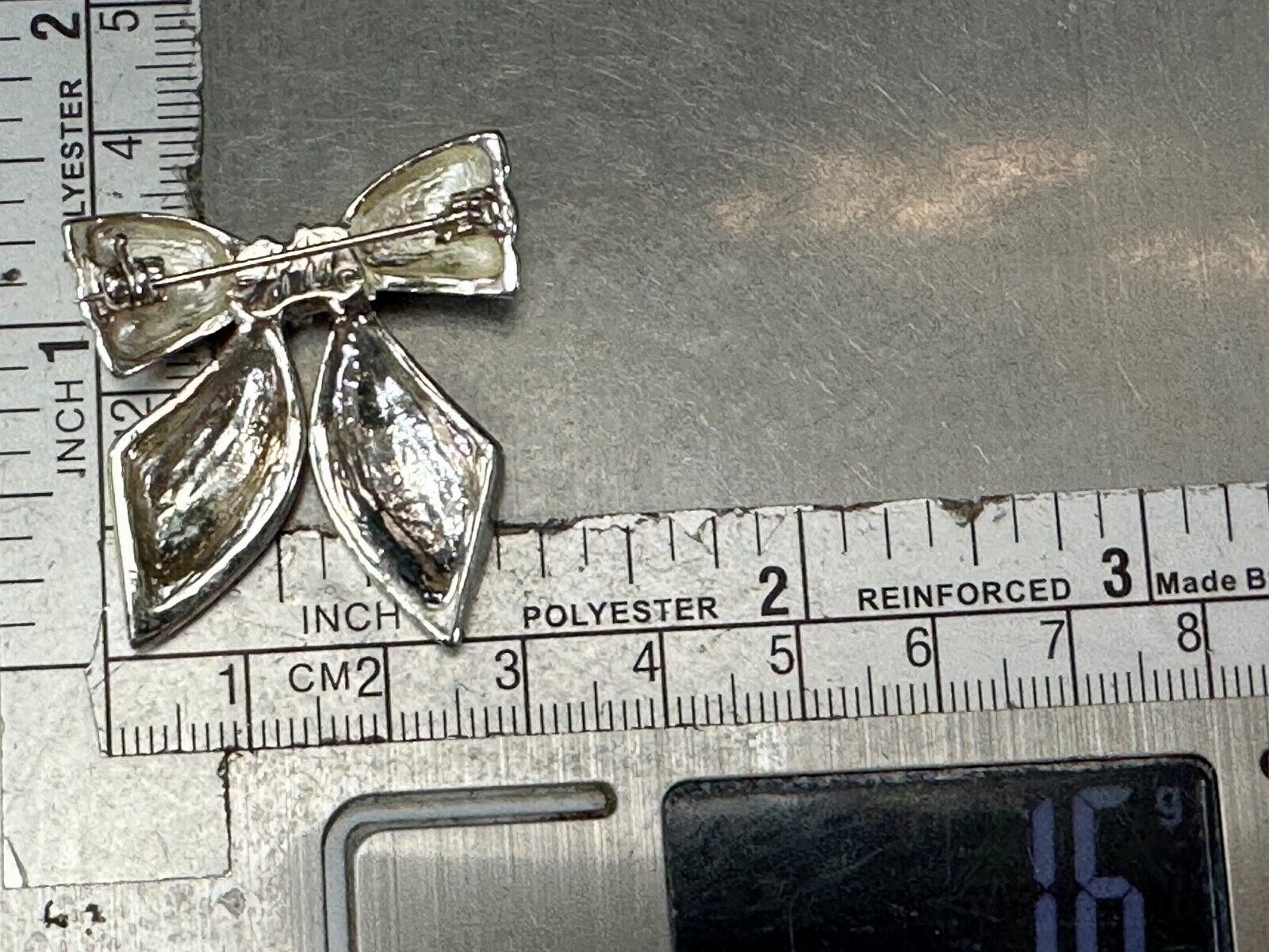 AAI Signed Vintage Brooch Pin 1.5” Bow Crystal Rhinestones Silver Tone