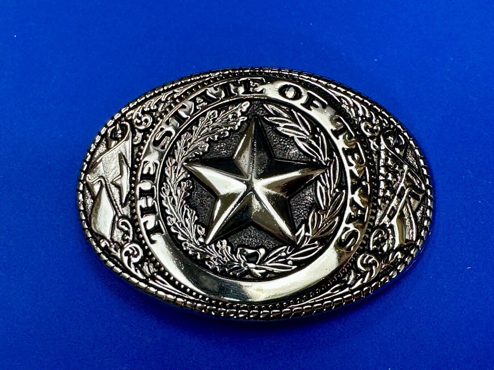 The Great State of Texas - Lone Star Flags seal silver & black color belt buckle