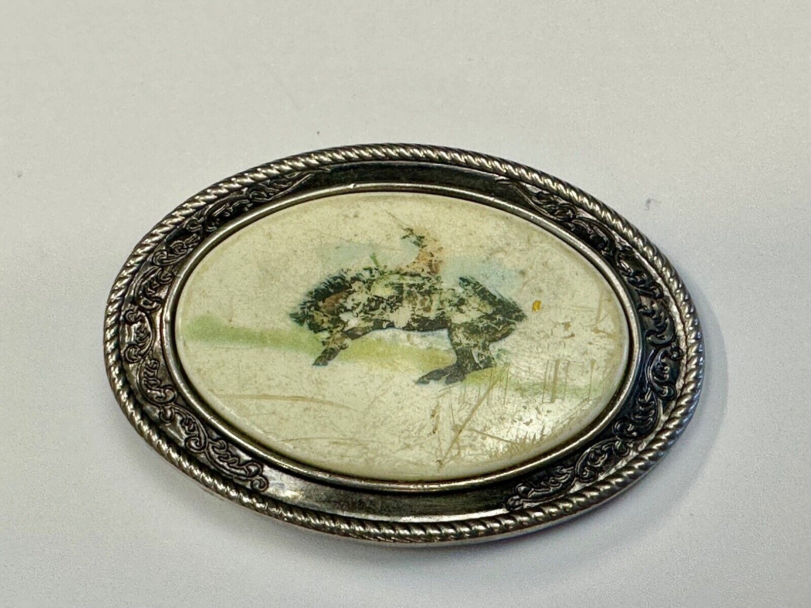 Used Faded End of the Trail picture Belt Buckle to restore of re-purpose